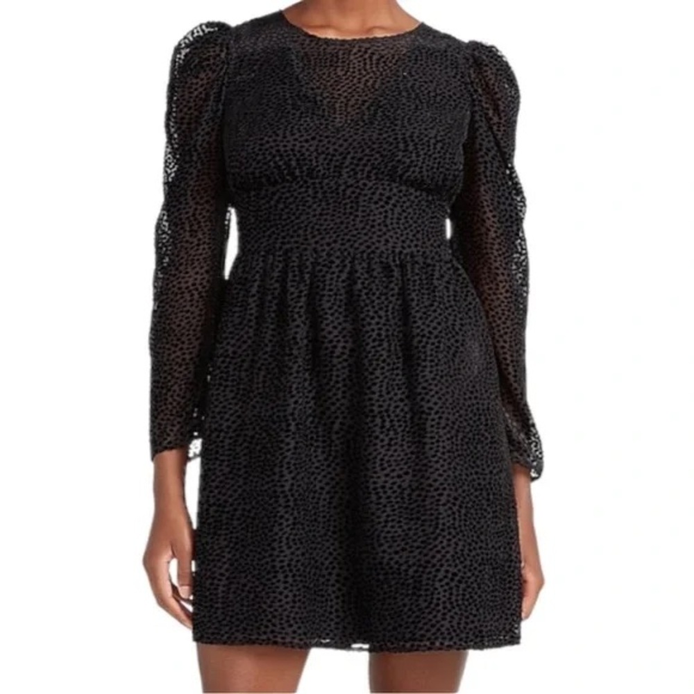 Express Black Velvet Buff Sleeve With Textured Dot Dress